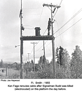 Ken Fage on platform, Ft. Smith, 1955