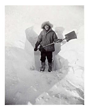 Dick Watts shovelling snow